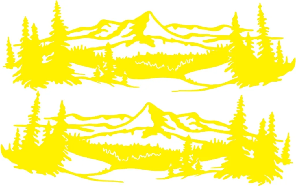 Kit 2 Decalcomanie Albero Montagna 150x50cm | Vinile Giallo Veicoli
