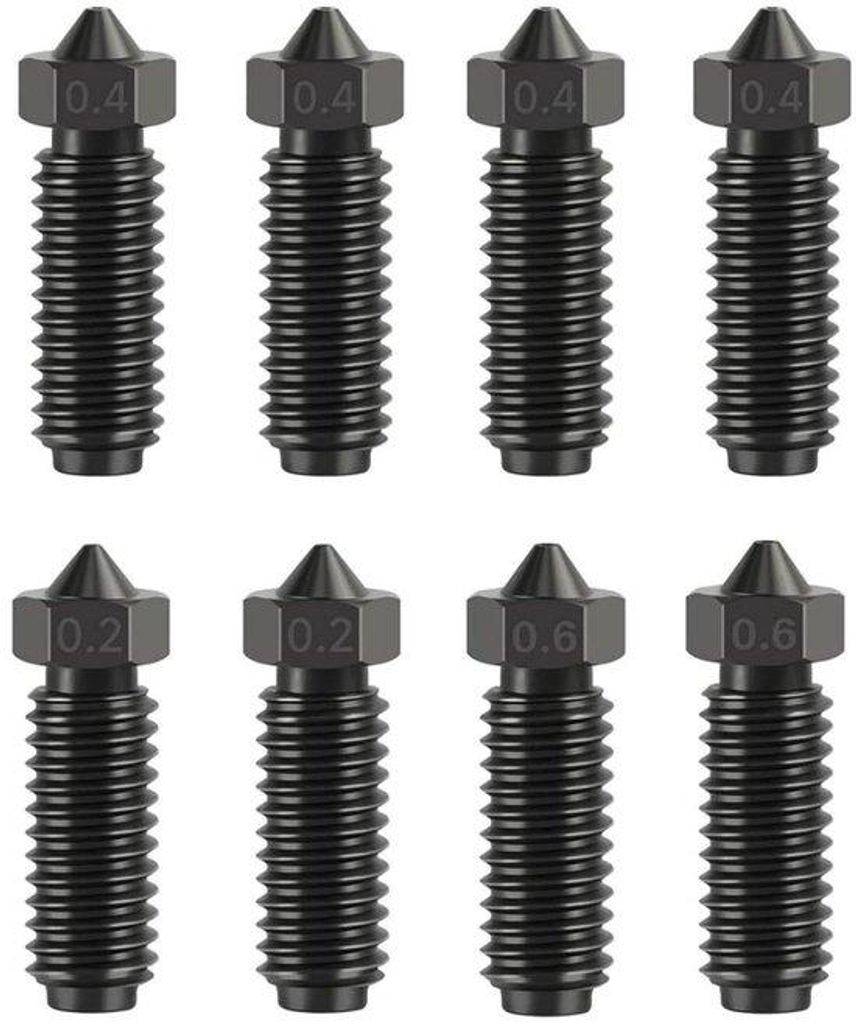 Hitzebeständige Stahl-Druckköpfe - 8 Stück - für Anycubic Kobra S1 - Druckköpfe aus Stahl mit 0,2/0,4/0,6 mm Durchmesser