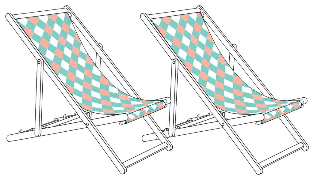 BELIANI Stoffbezüge für Gartenliege 2er Set Grün / Rot aus Polyester 113 x 44 cm mit Kariertem Muster Gartenausstattung Outdoor Garten Accessories