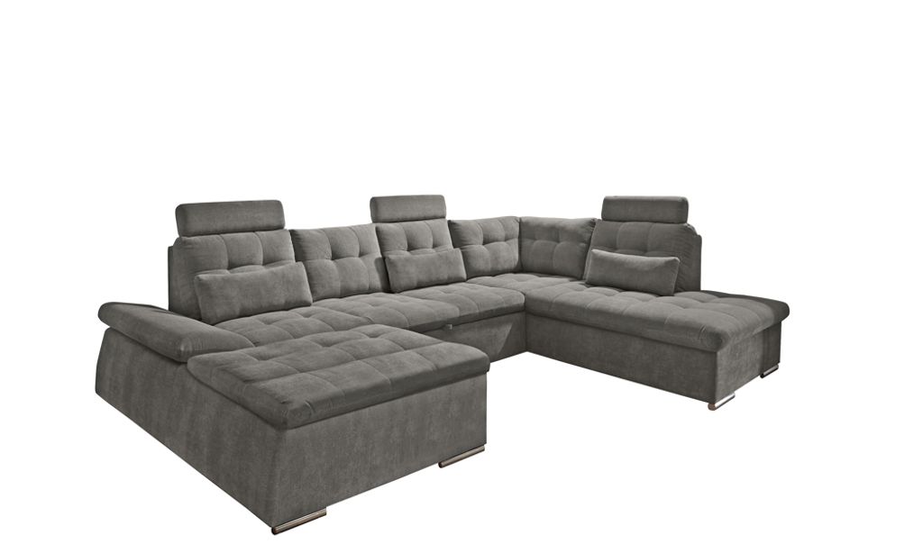 Couch "Nalo" Sofa Schlafcouch Bettsofa Schlafsofa Sofabett Wohnlandschaft ausziehbar braun-schwarz Ottomane rechts U-Form