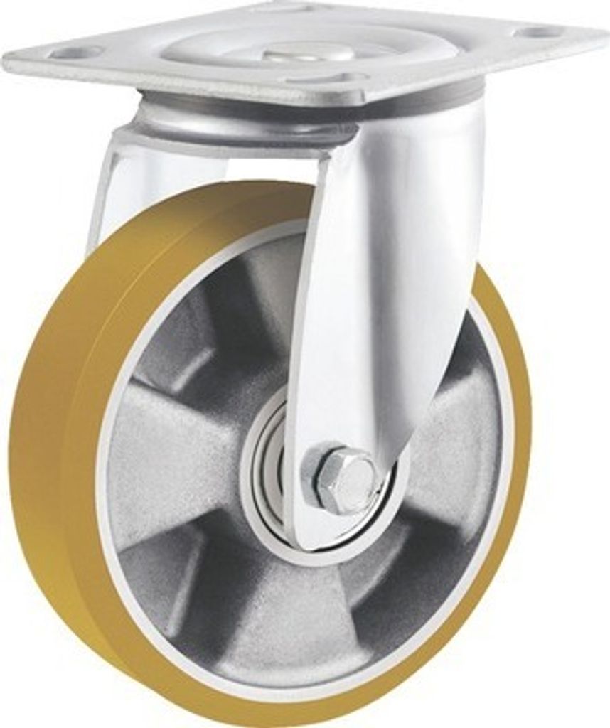 Tarrox Schwerlast Lenkrolle 125x50 mm mit Alu-Felge und PolyurethanLauffläche bis 450 kg, Plattengröße 100x85 mm