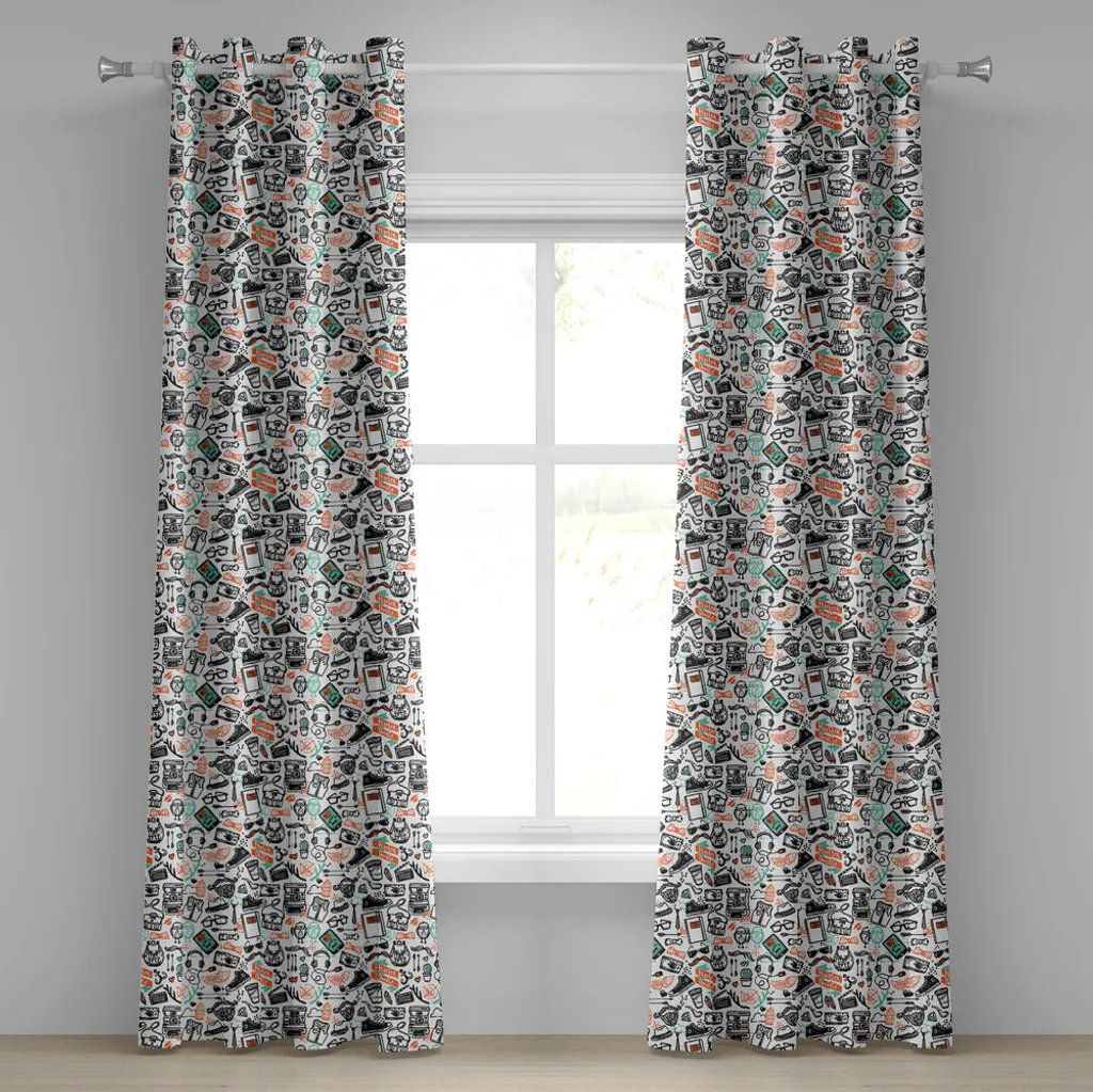 Rideau à œillets indie ABAKUHAUS 280 x 175 cm motif hipster orange et noir