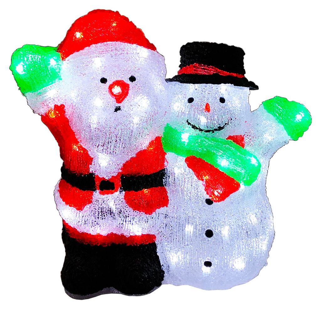 Babbo Natale in acrilico + pupazzo di neve 90 LED bianco Immagine del prodotto 