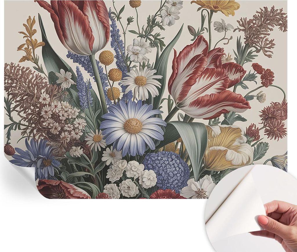 Selbstklebende Wandtapete - Dekorative Tapete für Wohnzimmer - Klebefolie für Wandbilder - Tapetenfolie für Wanddekoration - 312x219 cm - Blumen...