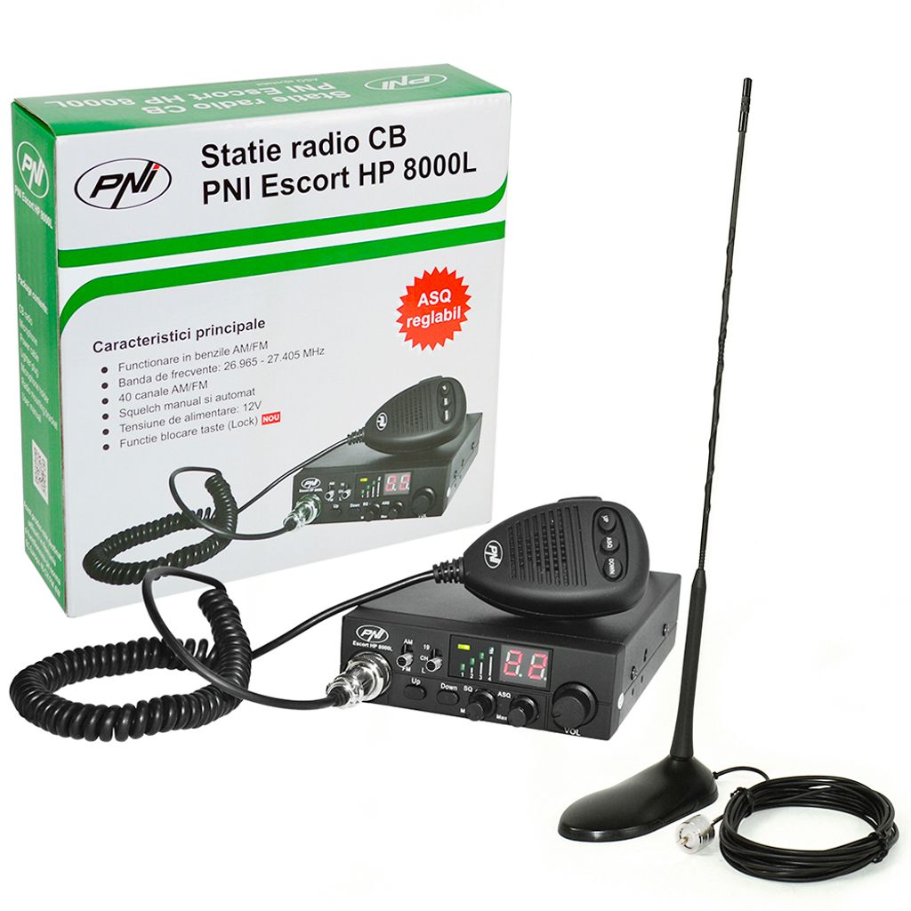 CB PNI ESCORT HP 8000L ASQ-Radiosenderpaket + CB PNI Extra 45-Antenne mit Magnet