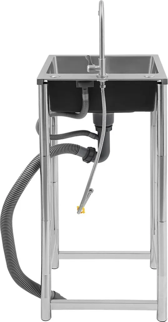 Plonge de cuisine professionnelle en inox 60cm avec robinet mitigeur 360°