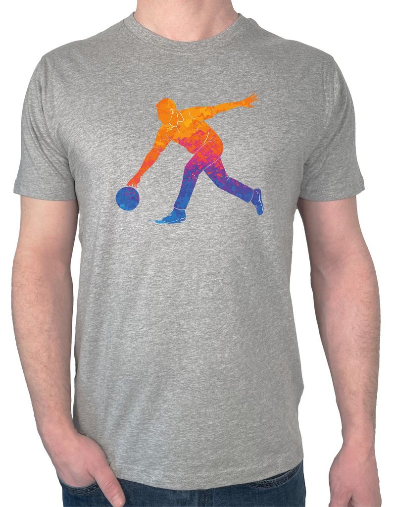 Huuraa Herren T-Shirt Bowling bunte Silhouette M Sport Grey Bio Baumwolle Fairtrade Herrenshirt Geschenkidee