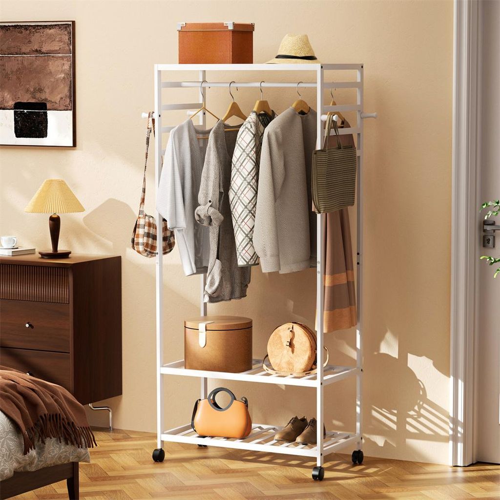WISFOR Rollgarderobe Kleiderständer Holz mit Kleiderstange