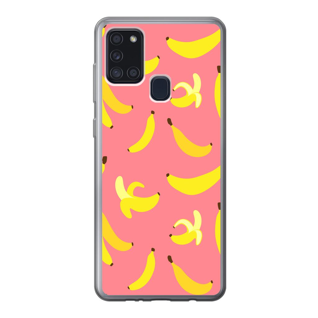 MuchoWow Handyhülle Schutzhülle Hülle für Samsung Galaxy A21s Banane - Rosa - Tropisch Silikon Softcase Handy Hülle - Hartschale