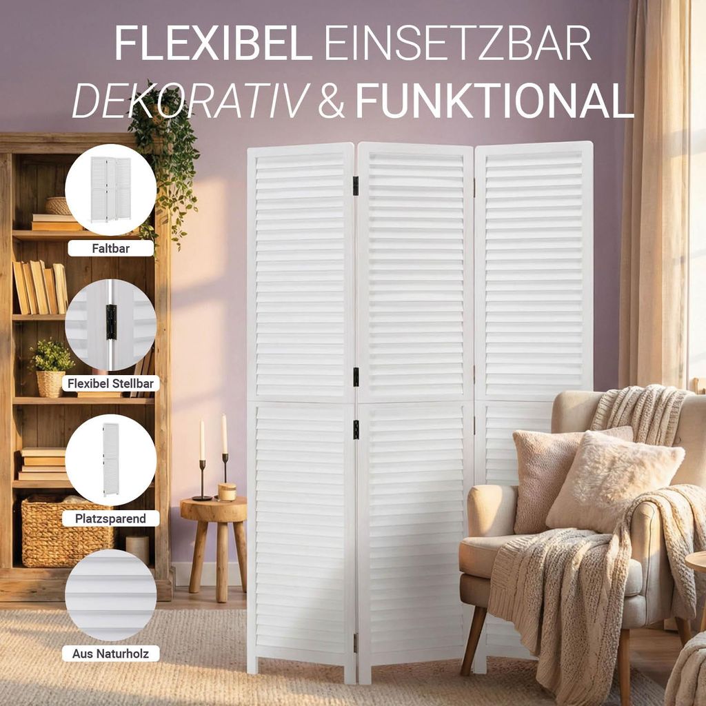 Homestyle4u Paravent Raumteiler 3 teilig Holz Lamellen Produktbild 