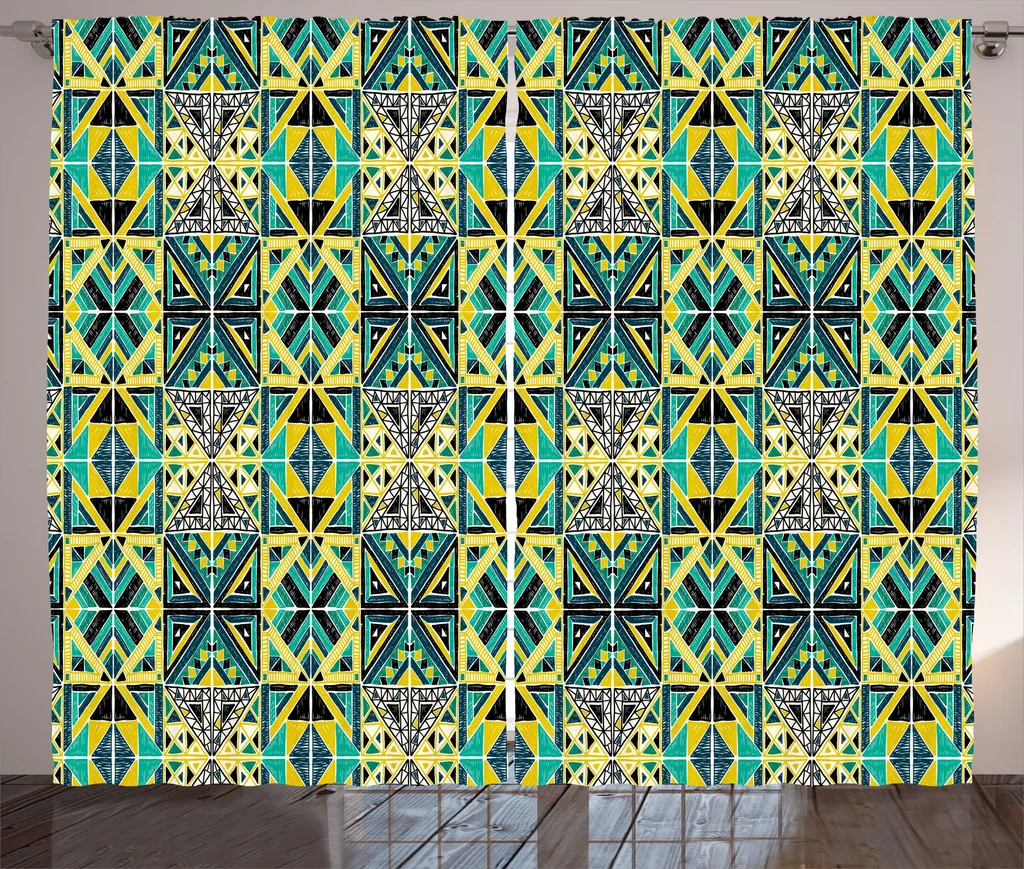 ABAKUHAUS Rideau Rustique Aztèque Géométrique 280x225cm Vert d'Eau