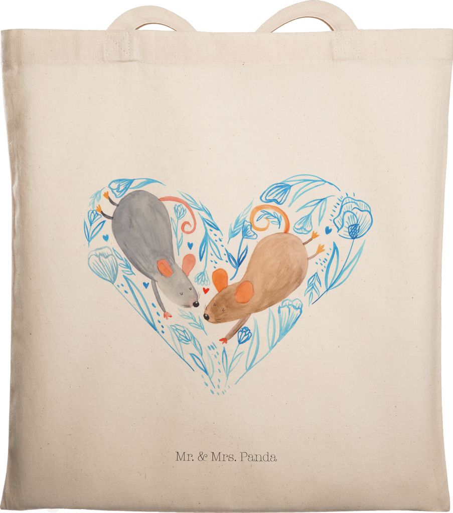 Mr. & Mrs. Panda Stoffbeutel Mäuse Herz - Transparent - Geschenk, Uni Tasche, Jutebeutel, Hochzeit, Maus, Tote Bag, Freundin, Lieblingsmensch, Lap...