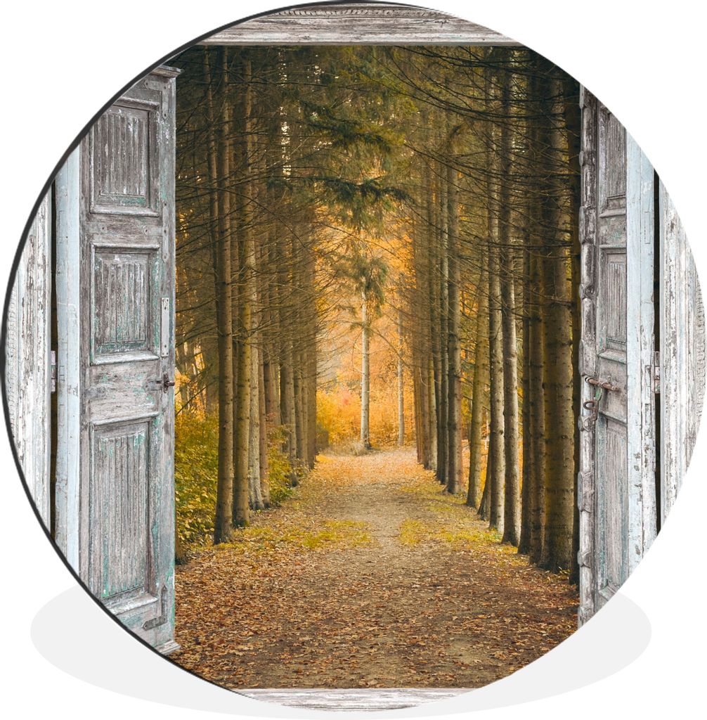MuchoWow Aluminium Wandkreis Wald - Herbst - Ausblick Ø 60 cm Wanddeko Modern Wohnzimmer - Wand Kreis - Wandbild - Schlafzimmer - Aluminium Bild...