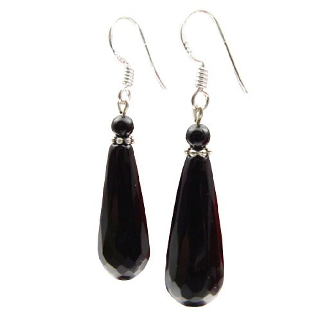 Ohrringe Ohrhänger echter Onyx facettiert & 925 Silber schwarz Tropfen Damen