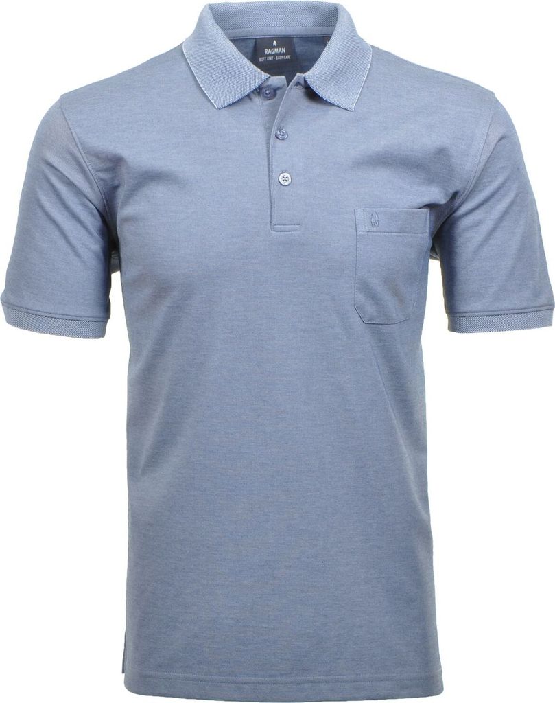 RAGMAN Herren Poloshirt Kurzarm Polokragen Regular Baumwollmix Jeansblau L