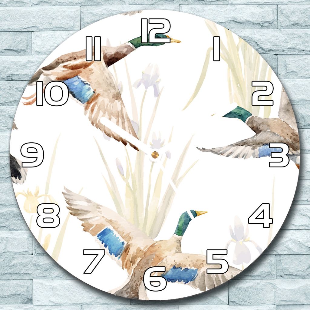 Wanduhr aus Glas Rund fi 30 Aquarell Enten Quarz Deko Produktbild 