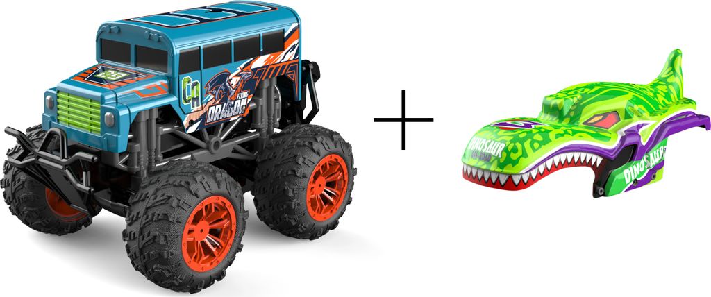 Northpoint Ferngesteuerte Autos Monstertruck Dino Grün Spielzeug LED Licht echter Rauch Fernbedienung aufladbarem Akku wechselbare Cover
