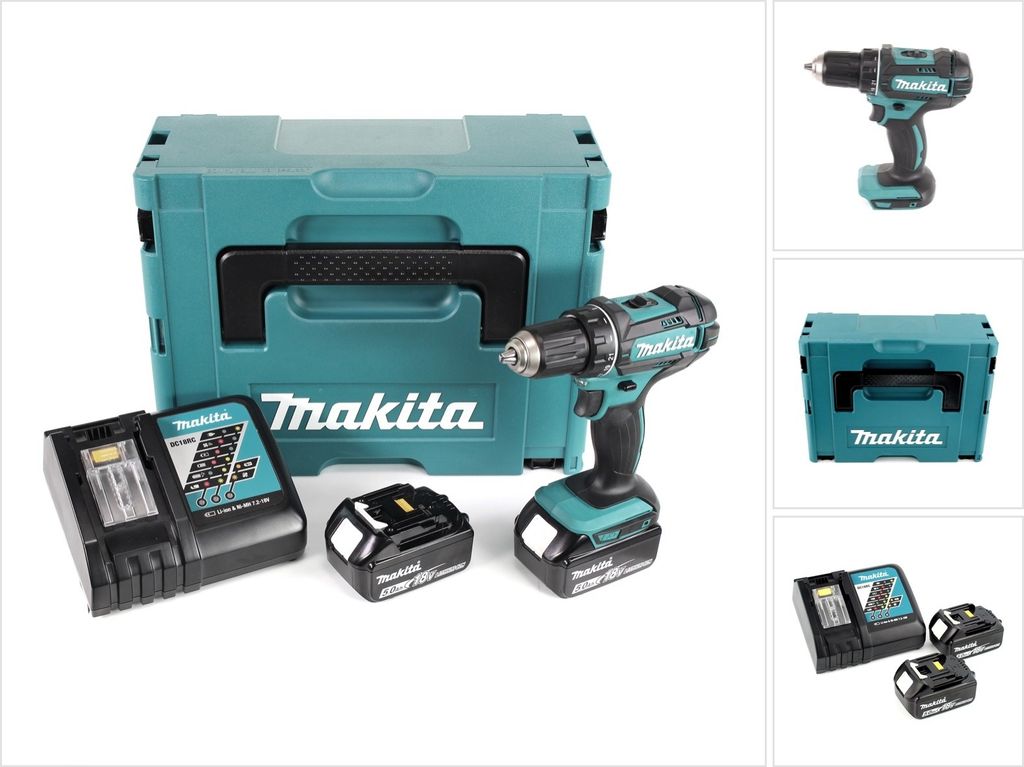 Makita DDF 482 RTJ Akku Bohrschrauber 18V 62Nm + 2x Akkus 5,0Ah + Ladegerät im Makpac 2