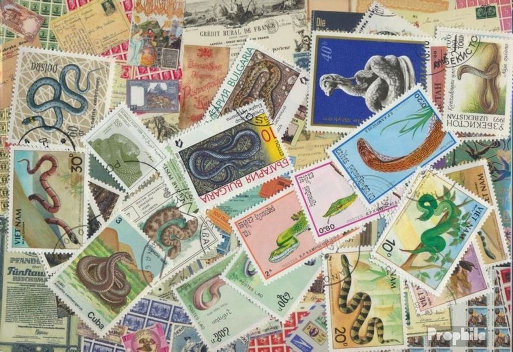 Briefmarken Motive 25 verschiedene Schlangen Marken