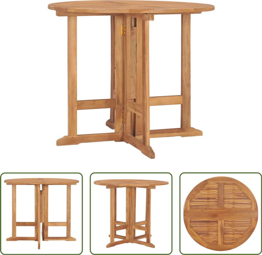 The Living Store Klappbarer Garten-Esstisch Ø90x75 cm Massivholz Teak