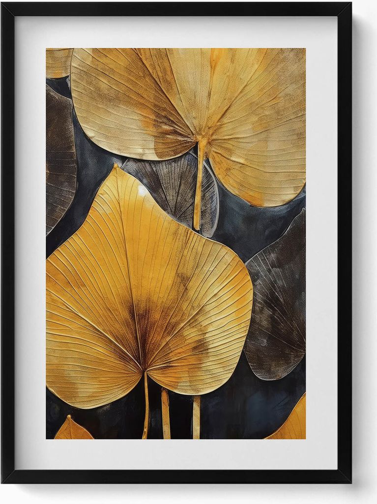 Blattgold Glamour– Wandbild mit Rahmen – Gerahmtes Bild – Wanddekoration – 50x70 cm – Schwarz Rahmen