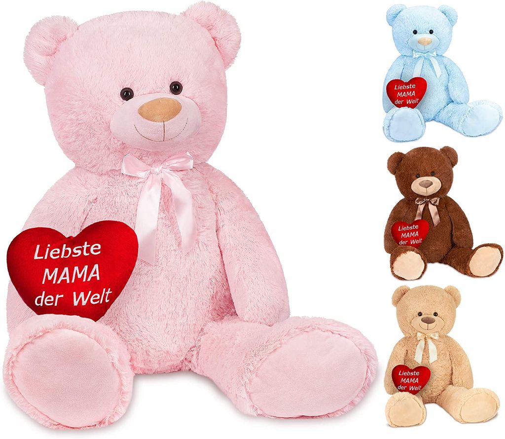 Brubaker XXL Teddybär 100 cm Rosa mit einem Liebste Mama der Welt Herz Stofftier Plüschtier Kuscheltier