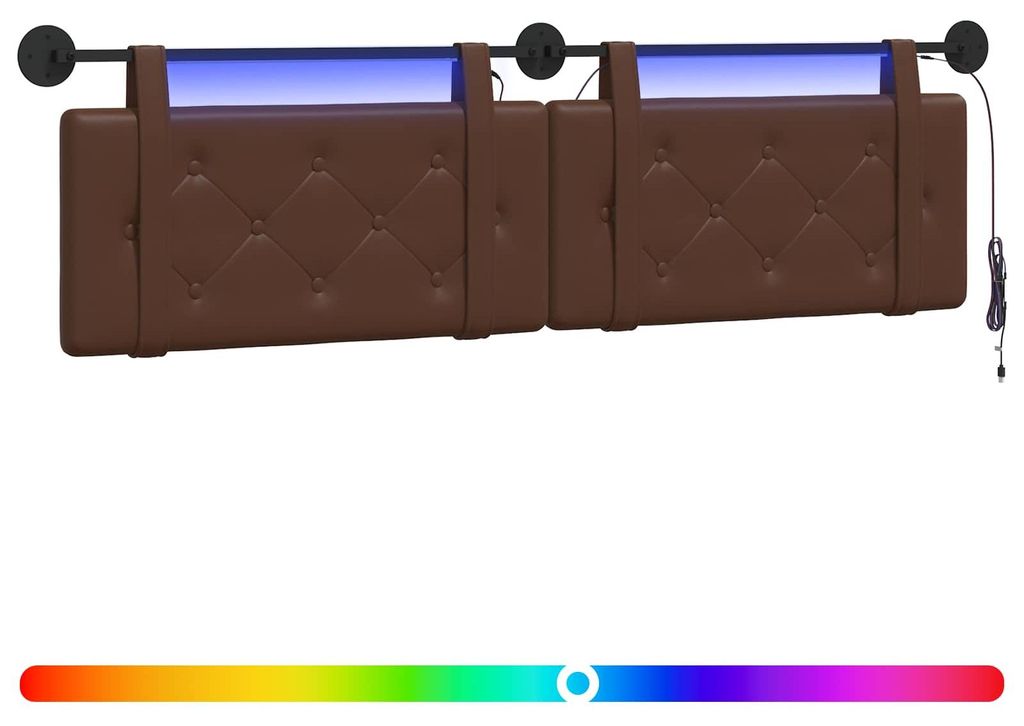 vidaXL Hängendes Kopfteil Mit LED Licht Braun Kunstleder