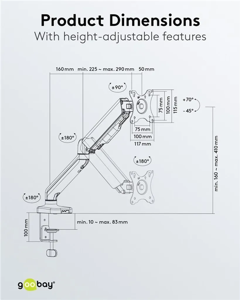 Support écran ergonomique à ressort à gaz haute résistance VESA 100 - 8