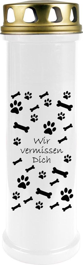 Grabkerze Weiß, Brenndauer: 100 Stunden ( 4 Tage ), Motiv: Knochen - Pfoten
