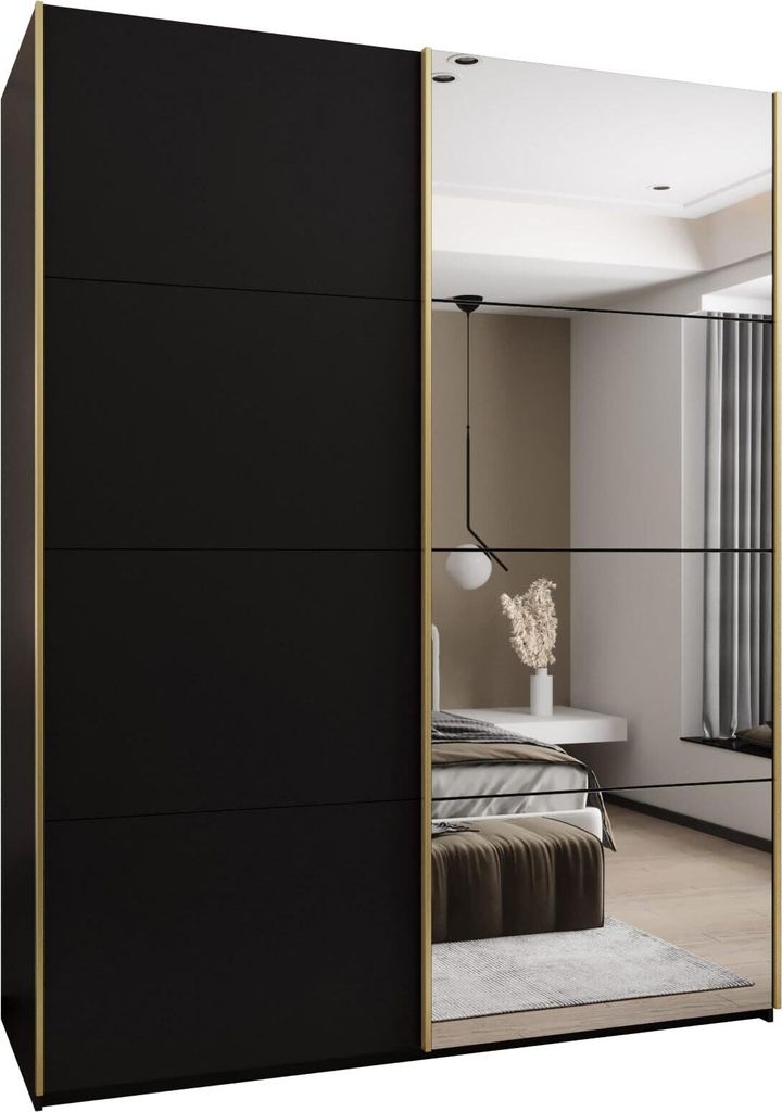 MEBLE KRYSPOL LUX 3 Schrank - 245,5x190x64cm - Schwarz, Schwarz, Gold