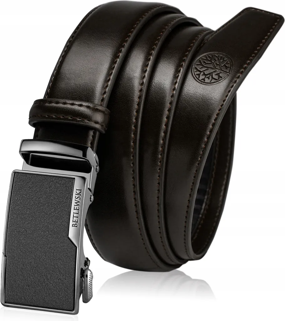 Cintura Uomo Betlewski 115cm Marrone Pelle Pieno Fiore - Robusta