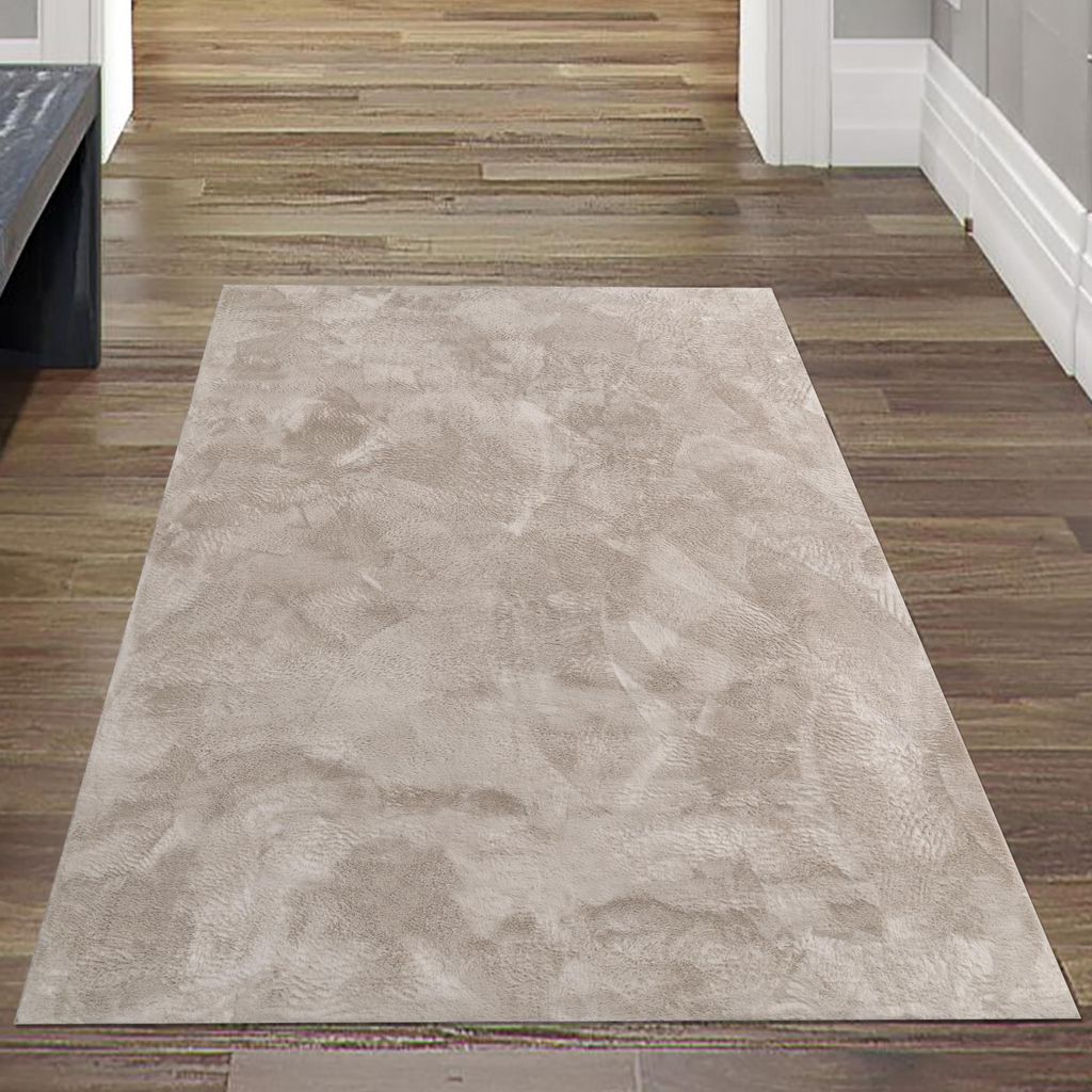 Teppich beige samtig weich Hasenfell-Optik mit sanftem Glanz Größe - 80 x 150 cm