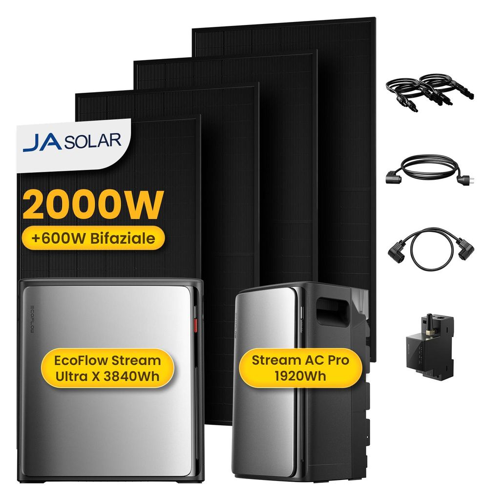 Powerness Balkonkraftwerk mit Speicher, EcoFlow STREAM Ultra X 3,84 kWh Speicher mit 4x 500W JASolar Module und STREAM AC Pro & Smart Meter, (0% M...