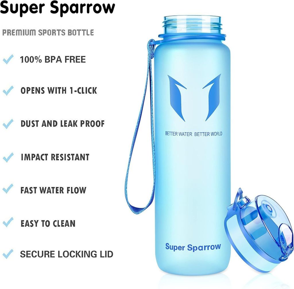 Super Sparrow Trinkflasche - Tritan Wasserflasche - 350ml - BPA-frei - Ideale Sportflasche - Schnelle Wasserdurchfluss, Flip Top, öffnet Sich mit ...