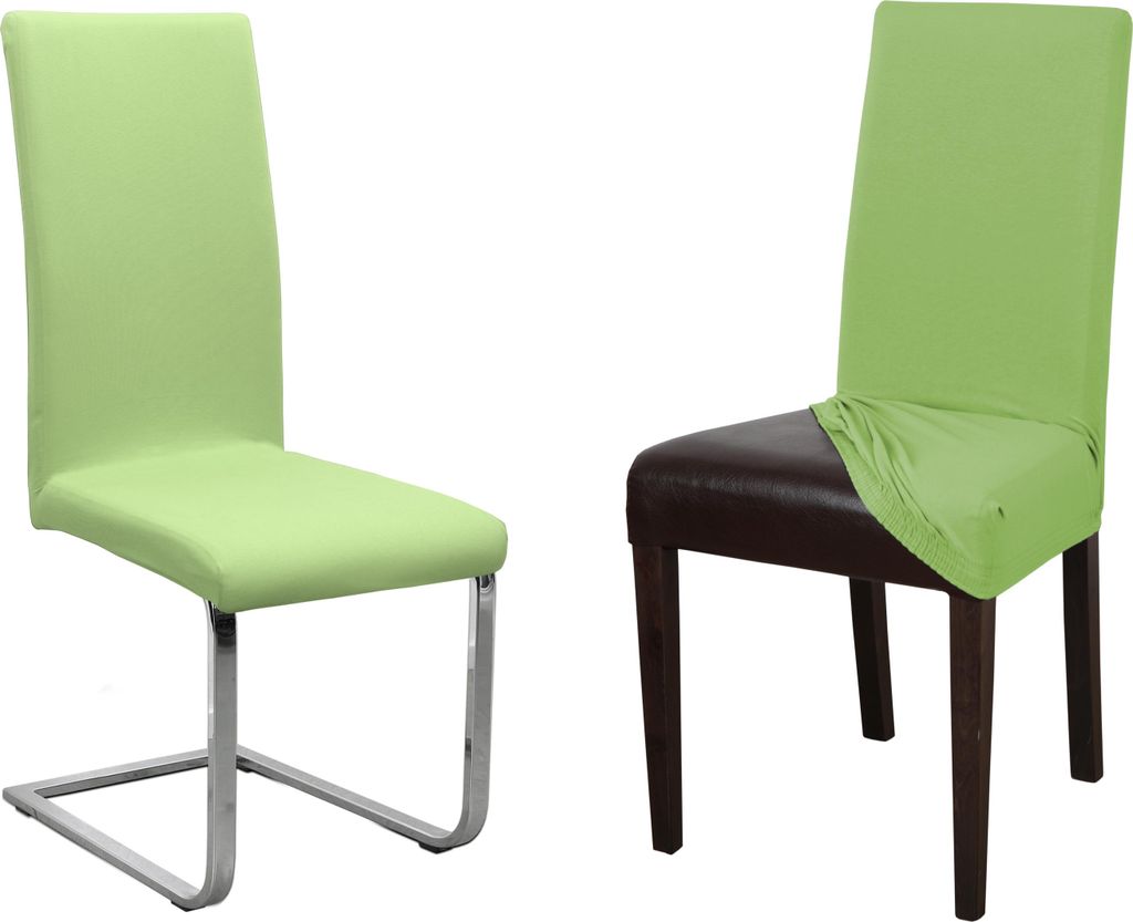 2er Set Jersey Stuhlhusse (Farbe wählbar), elastische Uni Stretch-Husse aus Baumwolle Bi-Elastisch,Stuhlhusse – kurz,Hellgrün,2er Set