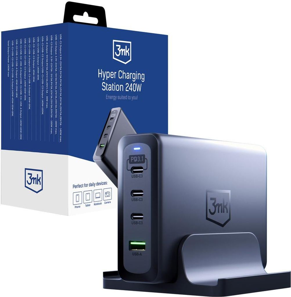 3mk Hyper Charger Station Ladegerät 240W 3x USB-C 1x USB-A Produktbild 