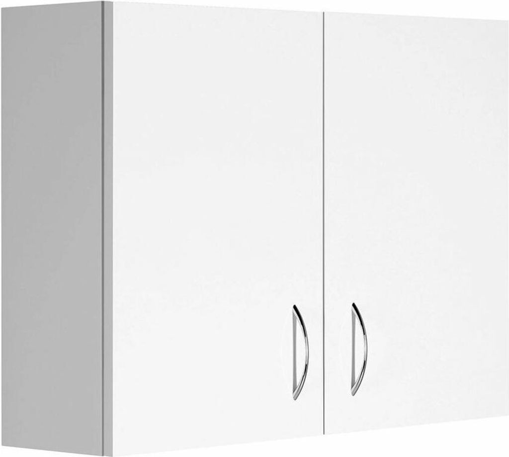 A white wall cabinet with two doors.