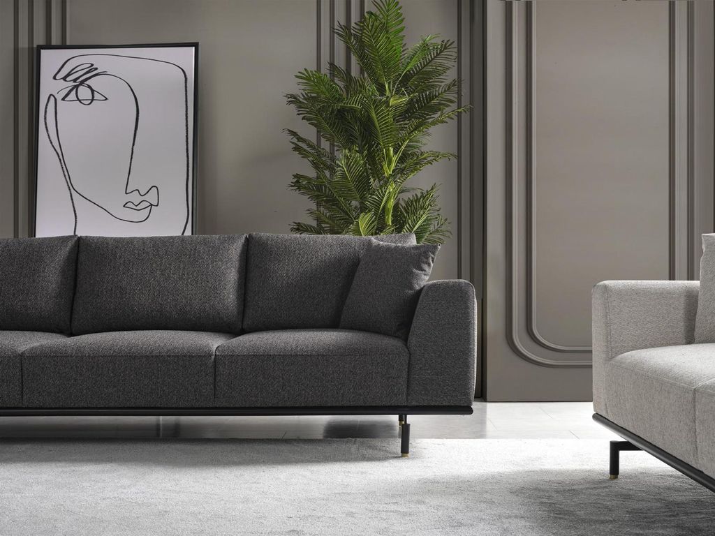 Viersitzer Sofa 4 Sitzer Sofas Modern Grau Design Stoff Polyester Neu