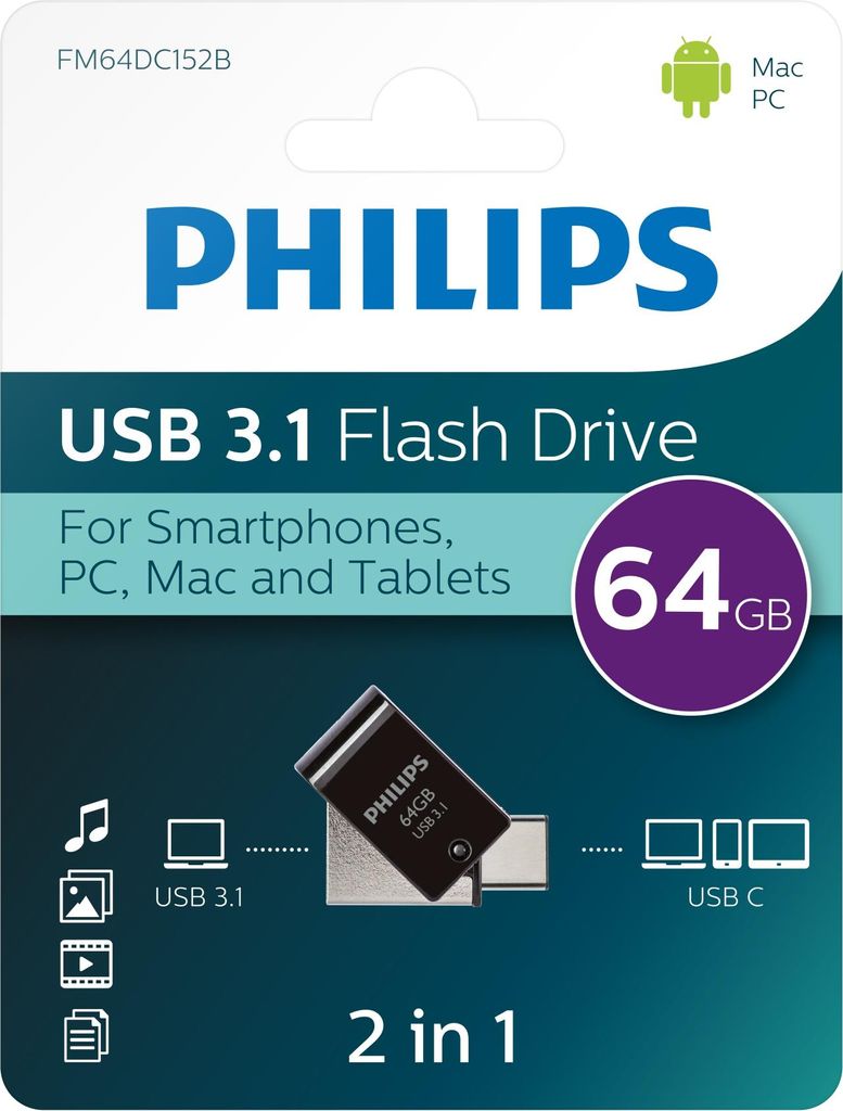 USB flash disk Philips 2 v 1, 64 GB, USB3.1 - USB-C Obrázek produktu 