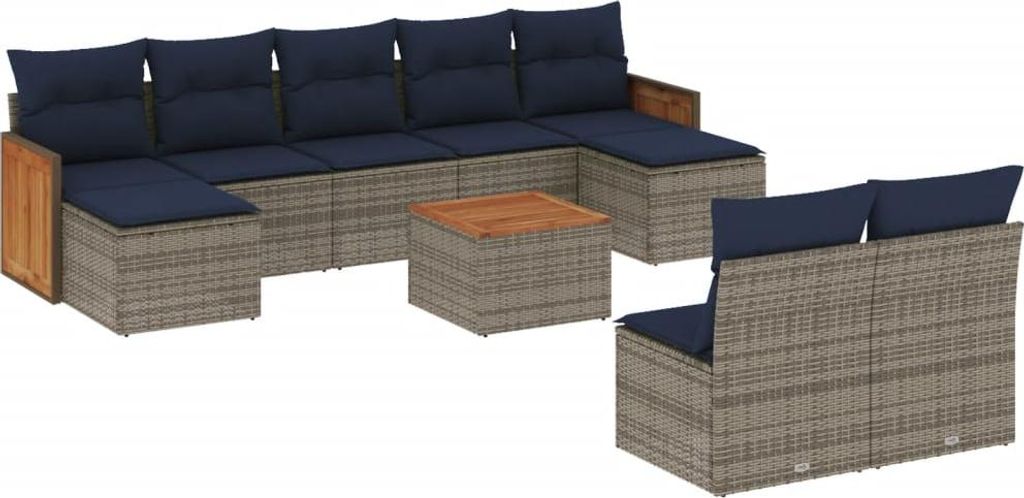 10-teiliges Gartensofa-Set mit Kissen, grau, Polyrattan
