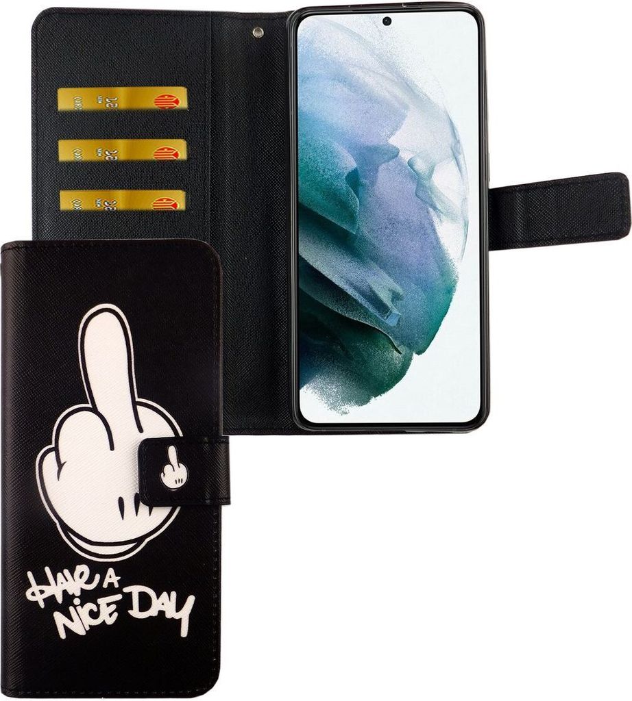 Samsung Galaxy S21 Plus Tasche Handy Hülle Schutz-Cover Flip-Case mit Kartenfach Have a nice day