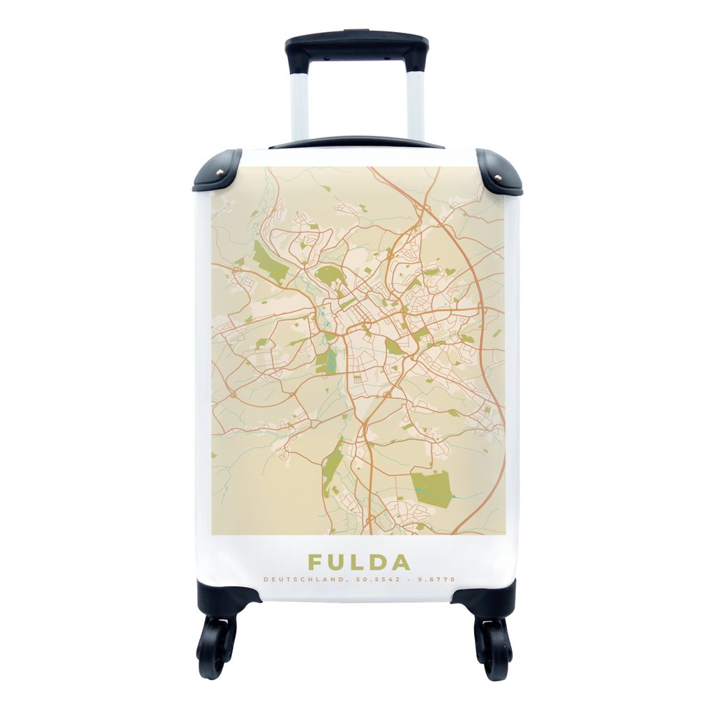 MuchoWow Koffer Handgepäck Trolley Rollkoffer Kleine Reisekoffer mit 4 Rollen - Karte - Fulda - Jahrgang - Karte - Cabin Size < 55x40x23 cm & 55...