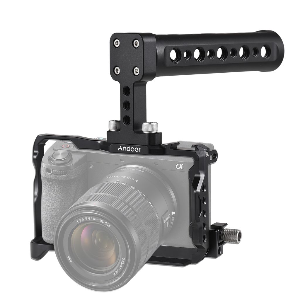 Andoer Kamerakaefig + Top-Griff-Set, Kamera-Videokaefig aus Aluminiumlegierung mit magnetischem Schraubenschluesselschlitz, Kaltschuhhalterung, Arc...