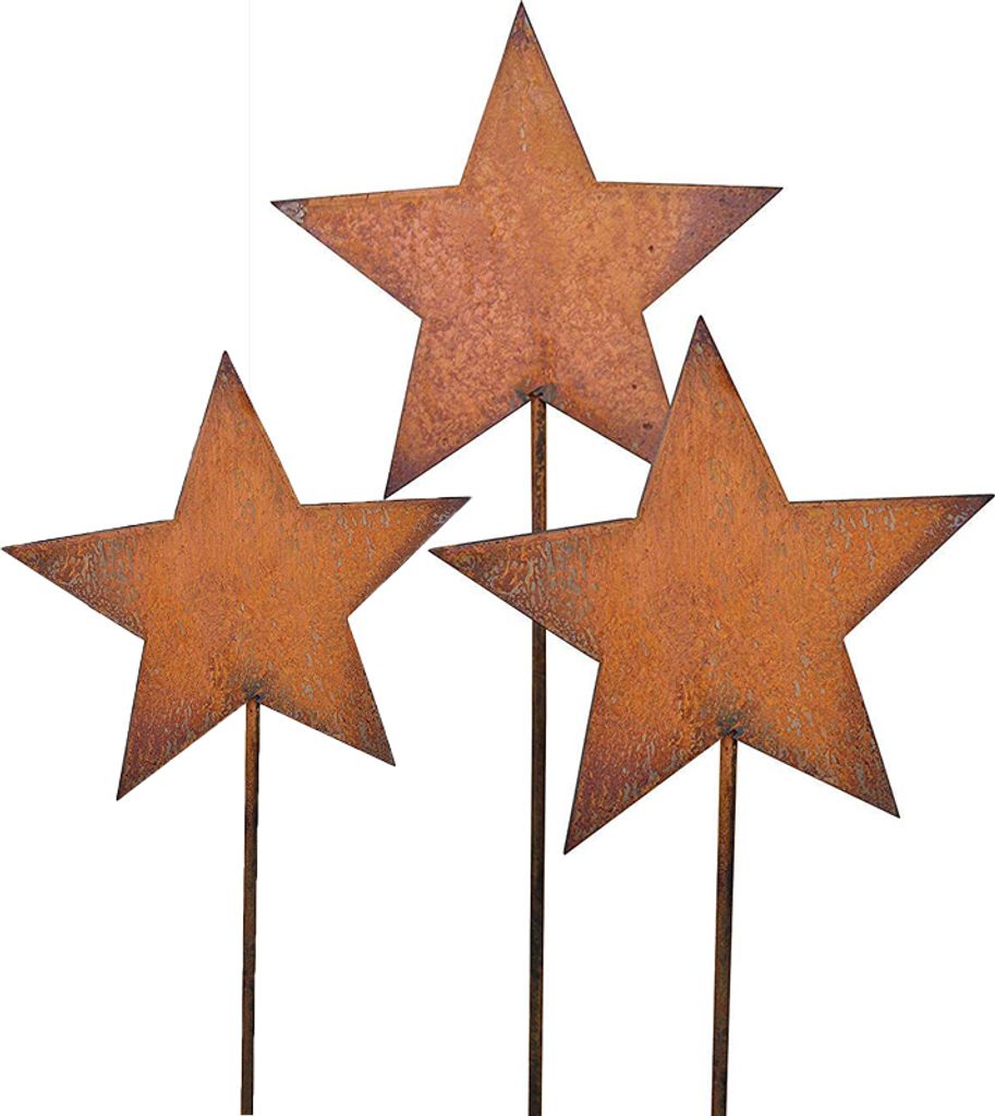Gartenstecker Stern 3er Set aus Edelrost Metall Rost Gartendekoration Weihnachten Sterne rostige Gartendekoration