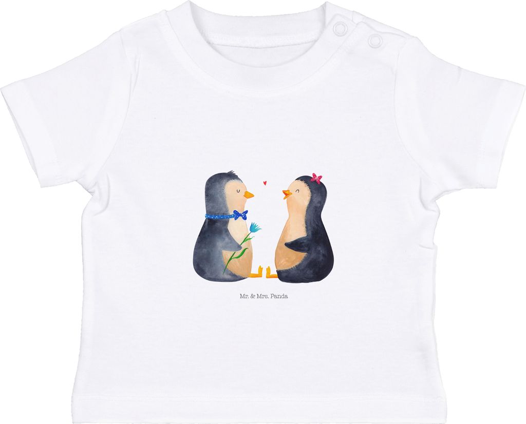 Mr. & Mrs. Panda Babyshirt Pinguin Pärchen 0. - 6. Monat - Weiß - Geschenk, Baby Oberteil, Hochzeitsgeschenk, T-Shirt, Kinder Top, Hochzeit, Lieb...