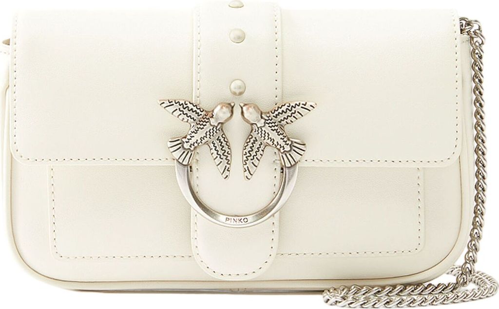PINKO Umhängetasche Schultertasche Love One Pocket C White - Old Silver creme