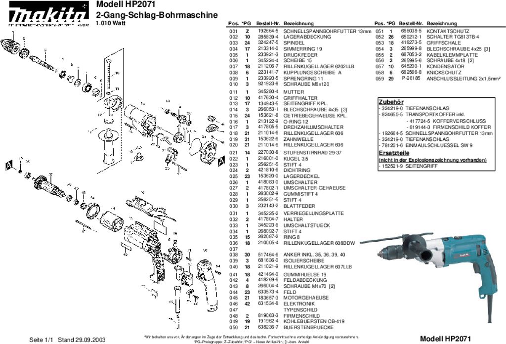 Makita HP2071J Schlagbohrmaschine Produktbild 4