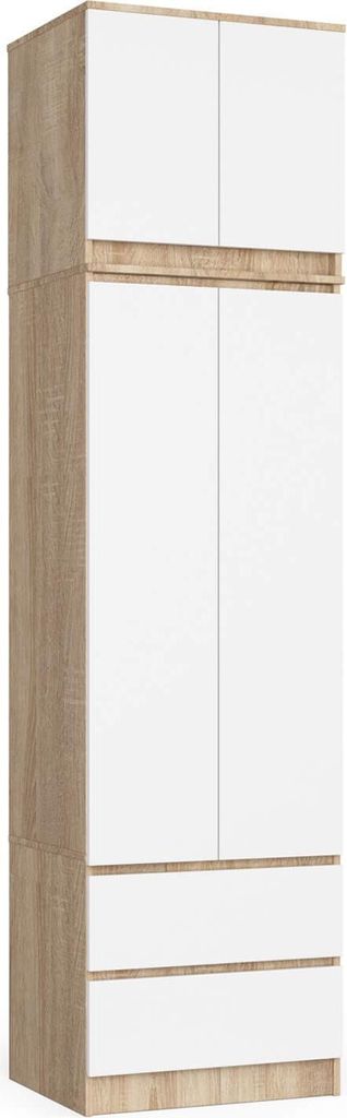Kleiderschrank mit Aufsatz – Drehtürenschrank – Schlafzimmerschrank – STAR – Sonoma Eiche / Weiß – 60 cm – Schrank mit 2 Türen und S...