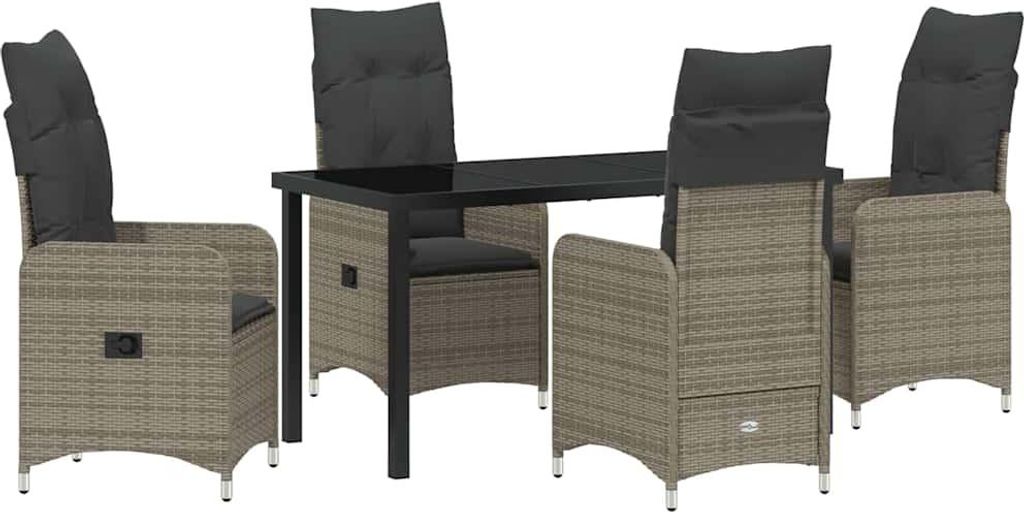 "WINTER SALE" Garten Essgruppe - elegantes Design - Sitzgruppe/Tisch+ Stuhl - mit Kissen 5 pcs Grau Poly Rattan - Terassenmöbel NeuMöbel808945