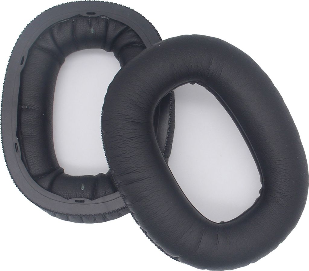 Two black ear pads for headphones are shown on a white background.